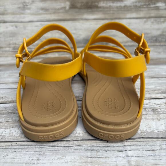 Crocs Tulum Sandals Sz 7 Canary Yellow Strappy Ankle Buckle Flat Comfort Casual - Picture 5 of 13